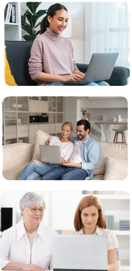 Online counselling from home for individuals, couples and families using laptops in a comfortable environment provided in English and Spanish