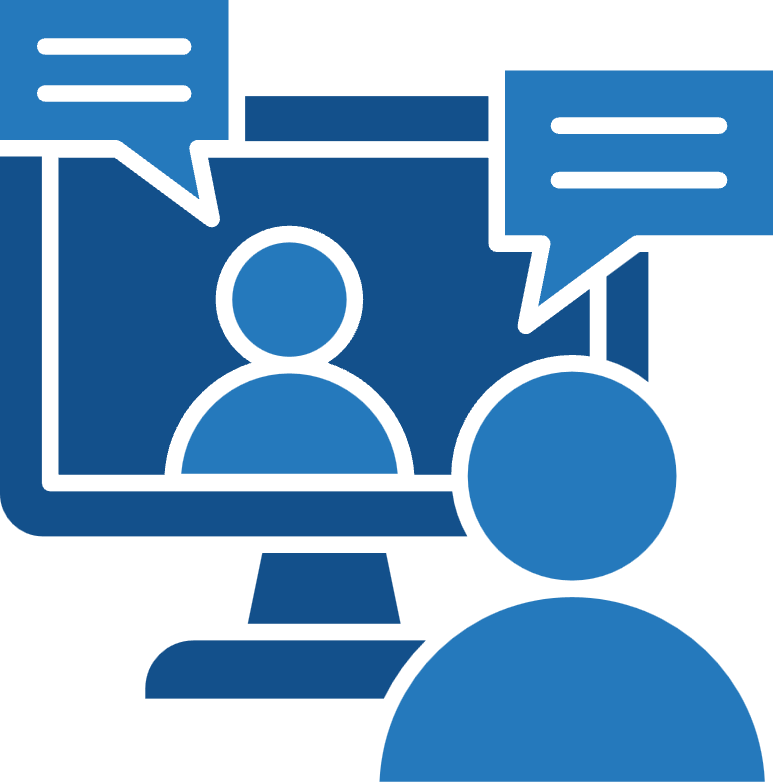 icon of a person in a video call with a counsellor representing online and phone counselling sessions