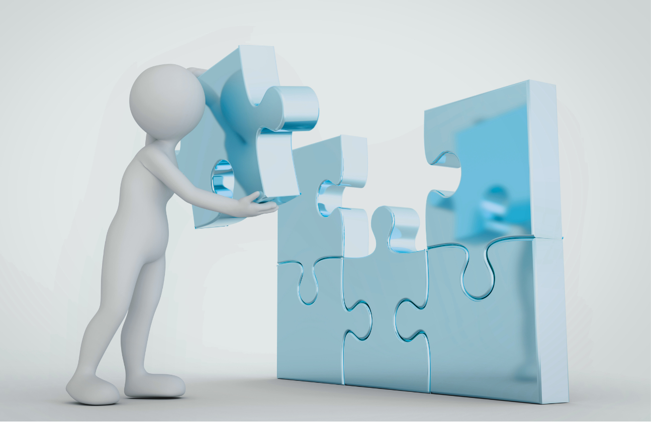 3D figure completing a puzzle representing solution focused therapy and goal setting in counseling